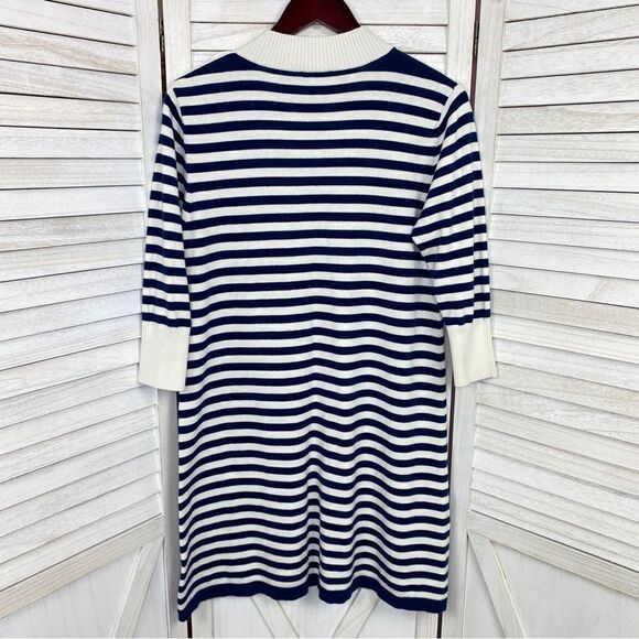 Haley and the Hound Striped Sweater Dress Crew Neck Knit Shift Blue White Medium - Picture 8 of 13